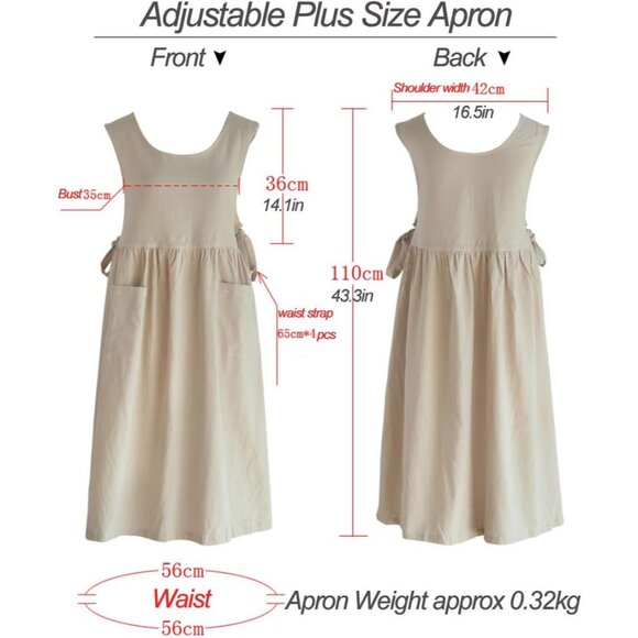 Women Plus Size Cotton Linen Vintage Pleated Split Apron Pinafore Dress with Two - Picture 5 of 9